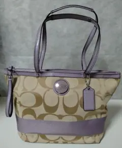 COACH　トートバッグ　シグネチャー　 ロゴ　キャンバス　紫　F17433