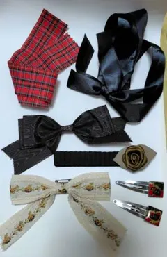 【値下げ！】80'sリボンとヘアクリップ、ゴムのセット　6種　計7個まとめ売り