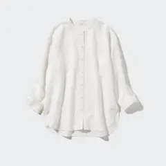 UNIQLO リネンブレンドバンドカラーシャツ 7分袖 L オフホワイト