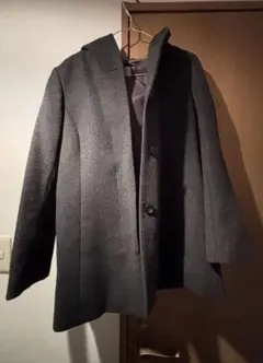 自由区　グレー フード付き ウールコート　38