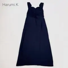 【栗原はるみ】ロングエプロン ワンピース ドライ 日本製 エレガント 紺 極美品のサムネイル
