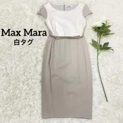 【Max Mara】 半袖 ワンピース 膝丈 バイカラー ベージュ×白 ベルト