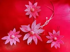 ちりめん花パーツ 5個セット ピンク髪飾り