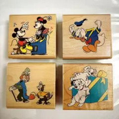 ディズニーキャラクター 木製スタンプ 4個セット【レトロ・美品】