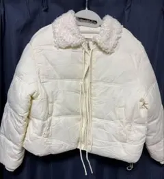 プードルファーフロントリボンパデットジャケット 白　アイボリー　アウター