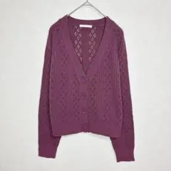 エヘカソポ 透かし編み ニット カーディガン レッド系 フェミニン a2039