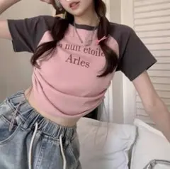 y2k 平成 ギャル ショート丈 ラグランスリーブtシャツ　ドローコード付き