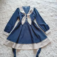 axes femme　セーラー　ワンピース　リボン　刺繍　パール釦　長袖　M 紺
