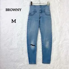 ブラウニー 【M】 ハイウエスト スキニー デニム パンツ レースアップのサムネイル