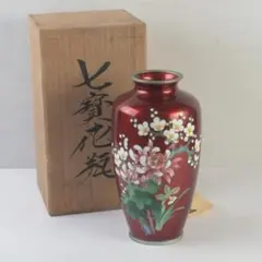 七宝焼 赤透明釉 四君子文 花瓶 唐木台付 共箱 M R8361 - メルカリ