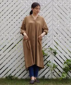 アメリカンホリック/綿ビエラスタンドカラーロングフレアワンピース/綿100%