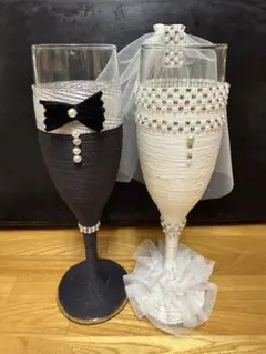 前撮り　ウェディング グラスセット タキシードとドレス