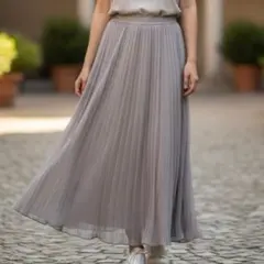 美品 GU ジーユー ロングスカート S グレージュ プリーツ ゴムウエスト