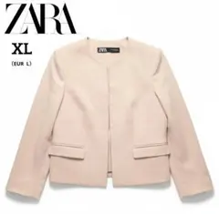 良品　ZARA　ザラ　ノーカラージャケット　ピンクベージュ　XLのサムネイル