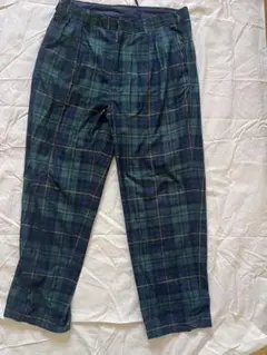 チェックパンツ　BEAMS チェック柄 ワイドパンツ ダークグリーン系