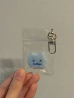 羊毛フェルト　ハンドメイド　青ネコ