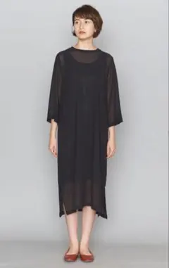 美品❣️BEAUTY&YOUTH シフォンレイヤード8分袖 ワンピース 黒