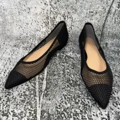美品 ランダ フラットパンプス メッシュ ブラック