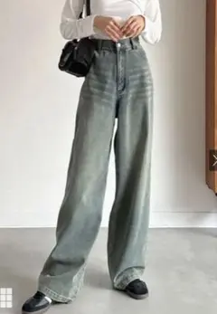 ハイウエストワイドデニムパンツ[qu104] GRL Sサイズ