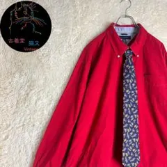 ✭2XL　長袖シャツ　ネクタイシャツ　シルクネクタイ　オーバーサイズ　赤✭