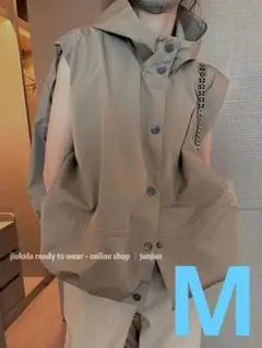 お洒落❣️A フード付きベスト カーキ M カッコイイ✨軽量 男女兼用❣️