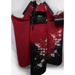 状態良好】◇振袖6点セット168cm◇フルセット成人式正絹レッド系赤YT00