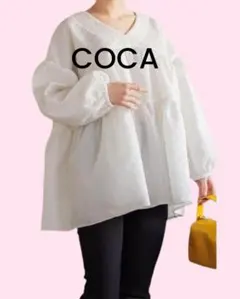 値下げcocaエンボス加工VネックティアードチュニックLオーバーサイズ1度着美品