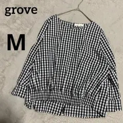グローブ　grove ブラウス　カットソー　M ギンガムチェック　白　黒　春夏秋