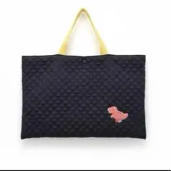 絵本袋　図書袋　レッスンバッグ　黒×黄色×恐竜　キルト　ワッペン　ハンドメイド