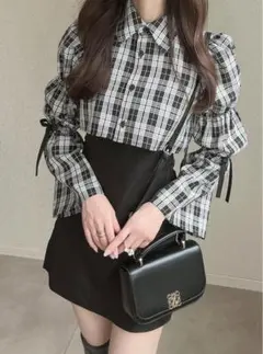 GRL ベルト付きチェック柄シャツドッキングミニワンピース［pu75