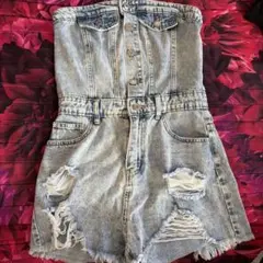 デニムジャンプスーツ風ショートパンツ