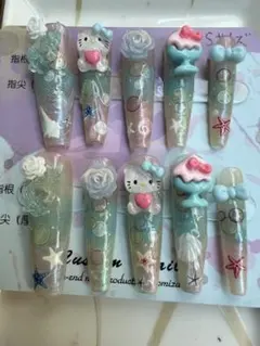1点のみ夜光長い綺麗デザイン ネイルチップ Sサイズ