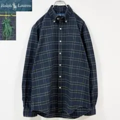 M相当　00s　ラルフローレン　ポニー刺繍タータンチェック柄シャツ　ダークカラー