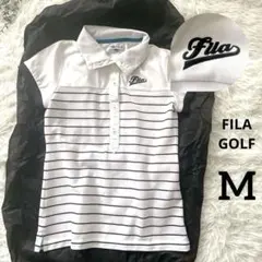フィラゴルフFILAGOLF 白ゴルフ 半袖ポロシャツ ボーダー レディース M