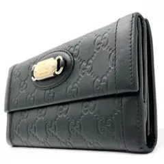 【美品】GUCCI 長財布　二つ折り　グッチシマ　レザー　ブラック　プレート