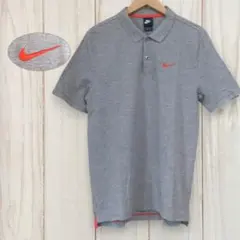 【ナイキ 半袖ロゴ刺繍ポロシャツ】青タグ スウッシュ L グレー NIKE 古着