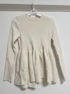 アイボリー リブ編み 長袖トップス