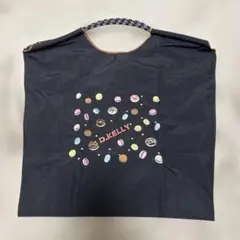 D.KELLY マカロン•ドーナツ柄 エコバッグ 黒 Ｍサイズ