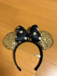 【美品】ディズニー　ミニー　カチューシャ　ディズニーランド　シー　黒　ゴールド
