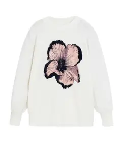 デシグアル　厚手ニット　花柄　白　Sサイズ