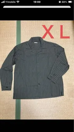 ①GUオリーブグリーン ストライプ 長袖シャツＸＬ