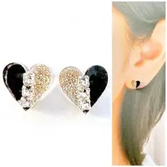 jelブラック×ゴールドバイカラー8mmハートピアス/イヤリング　人気　再販