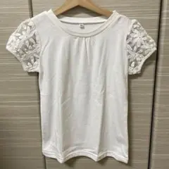 女の子 子供服 刺繍入りレース袖 ホワイトTシャツのサムネイル
