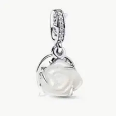 Pandora charm　　ホワイトローズ ダブルダングルチャーム　白　薔薇