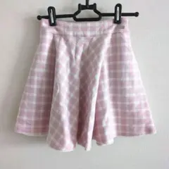 値下げ☆メゾピアノ　ピンクチェック柄フレアスカート　130cm