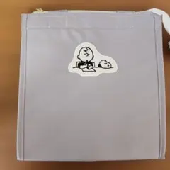 スヌーピー＆チャーリーブラウン 保冷ランチトートバッグ グレー アップリケ