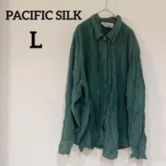 1点のみ✨️PACIFIC SILK 【L】 シルク長袖シャツ ダークグリーン