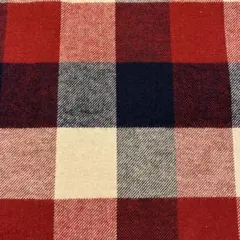 先染め生地（赤×濃紺×ベージュのブロックチェック柄ツイル)