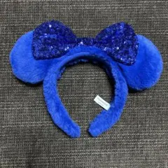 ディズニー　カチューシャ　リボン　ブルー　スパンコール　ファー　ふわふわ