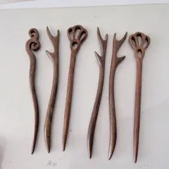 ✦簪 かんざし 天然木 一本簪 ヘアピン 檀木 シンプル スティック 髪飾り